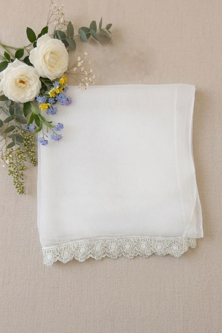 Off-White Chiffon Dupatta with Lace – D102