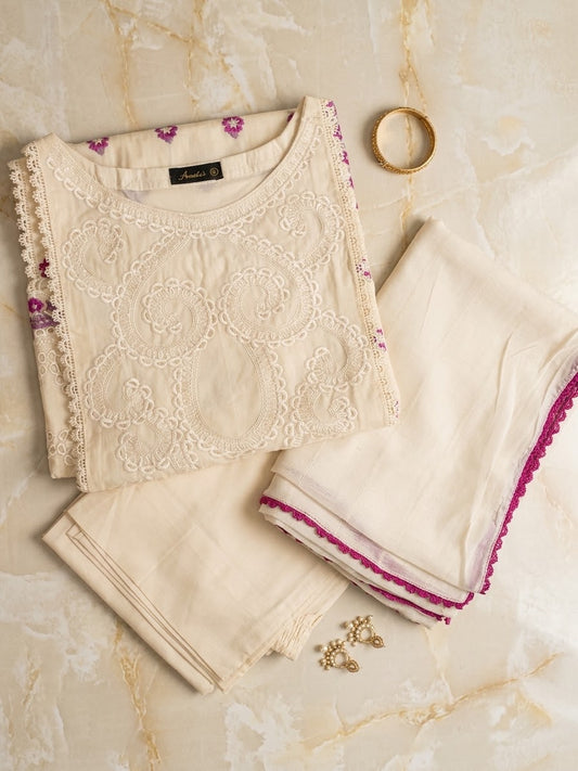 Aneela's Embroidered Cream Lawn-Stitched 3PC - RW3-237