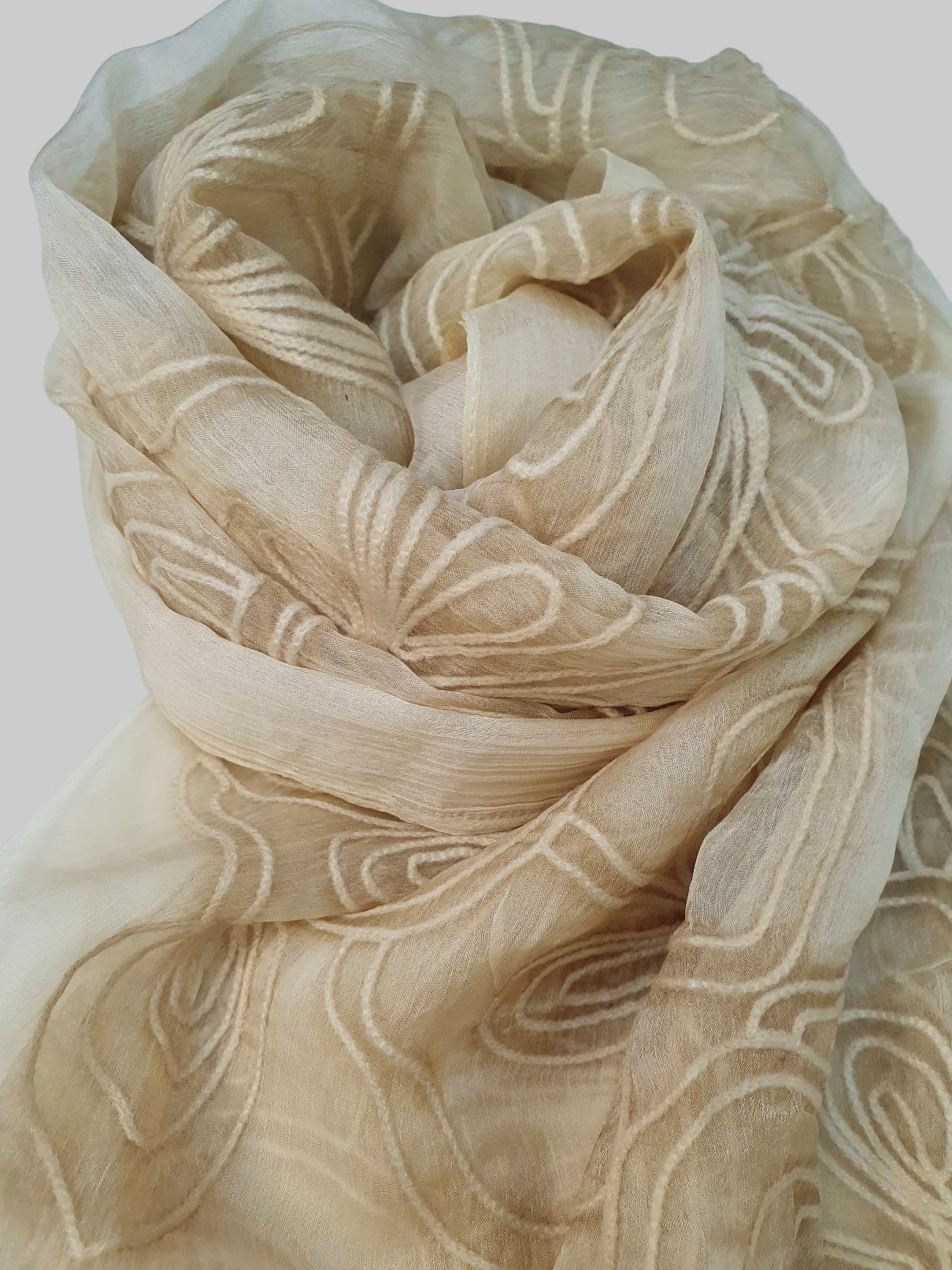 J. beige embroidered scarf-Khaas Trends