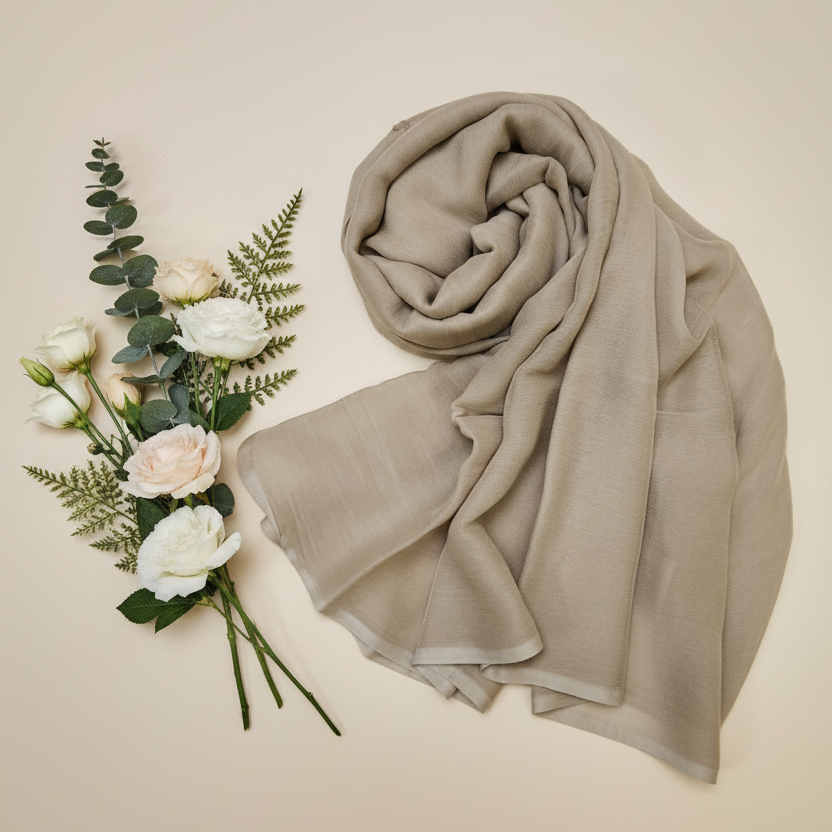 Cross stitch Light Brown Chiffon Dupatta-D82