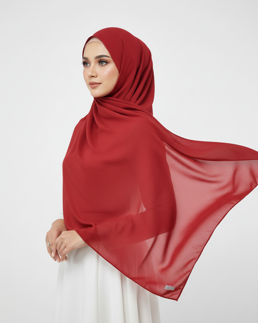 Women's Solid Red Chiffon Scarf – D87