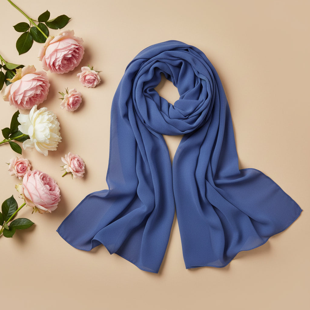 Women's Solid Blue Chiffon Scarf – D92