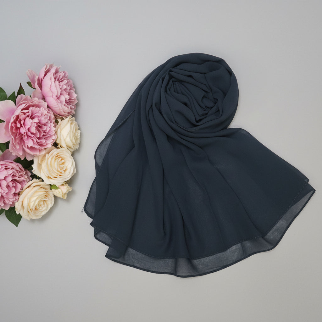 Women's Solid Dark Green Chiffon Scarf – D90