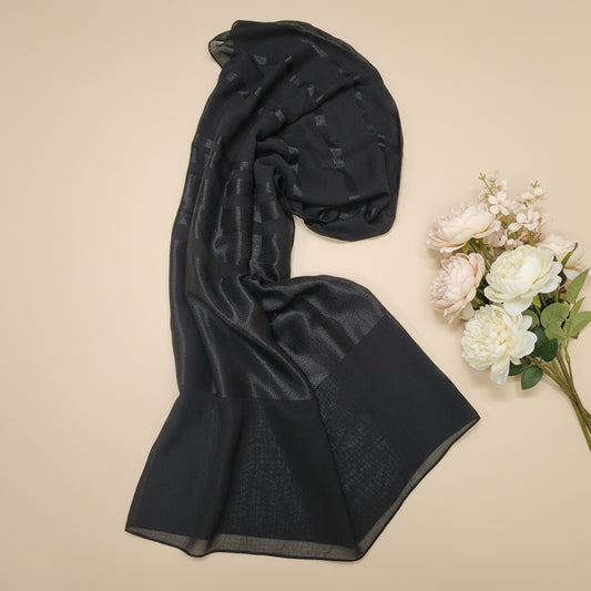 Women's Black Jacquard Chiffon Scarf – D93