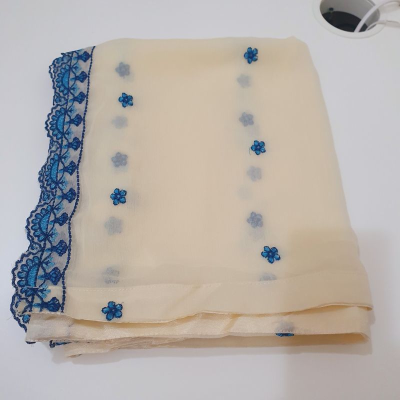 Maria B Inspired Blue & White Embroidered Chiffon Maxi – Stitched-RW3-118
