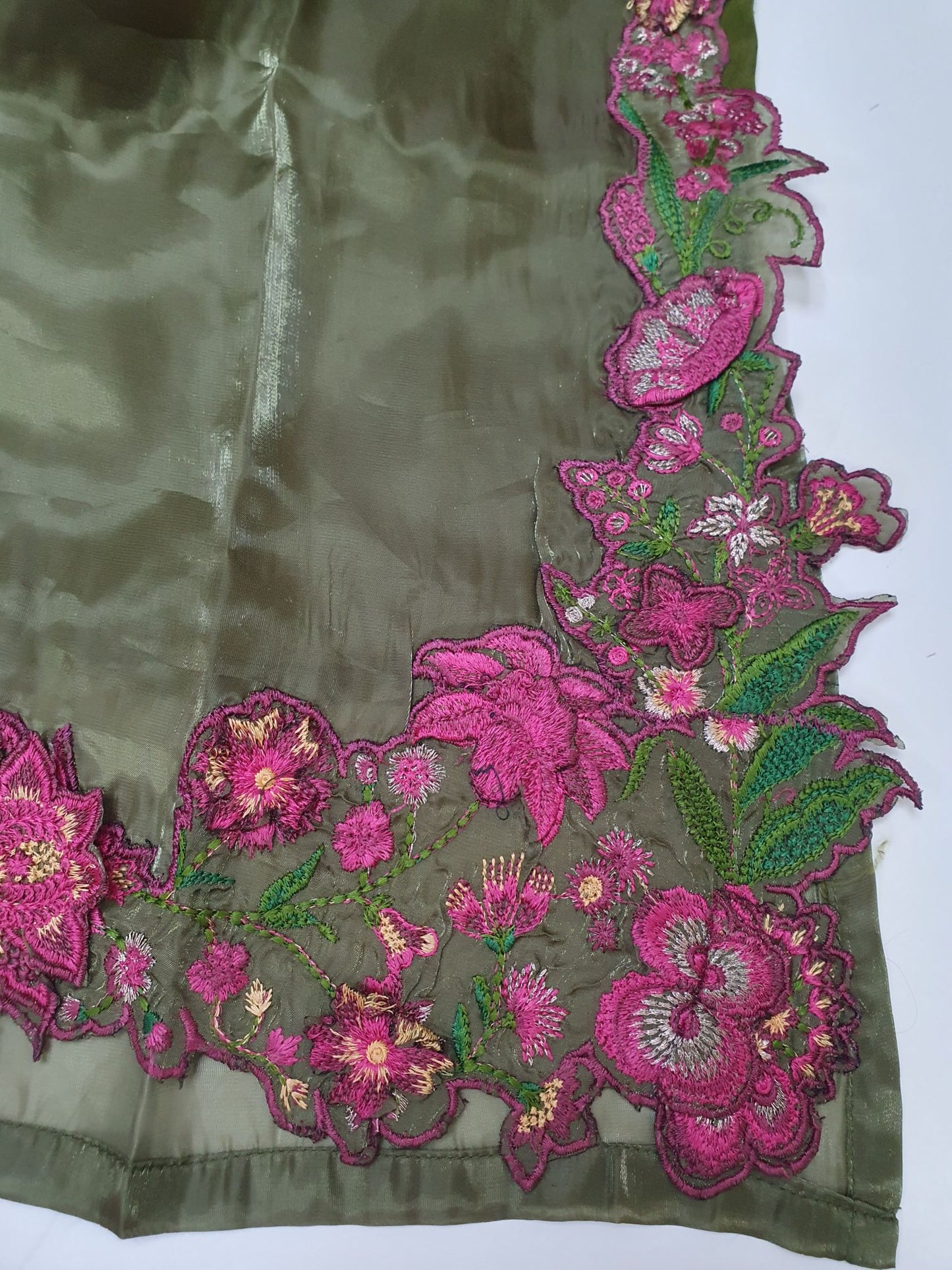 Sana Safinaz Inspired Green Embroidered Sheesha Silk Kaftan – Stitched 3pc-RW3-120