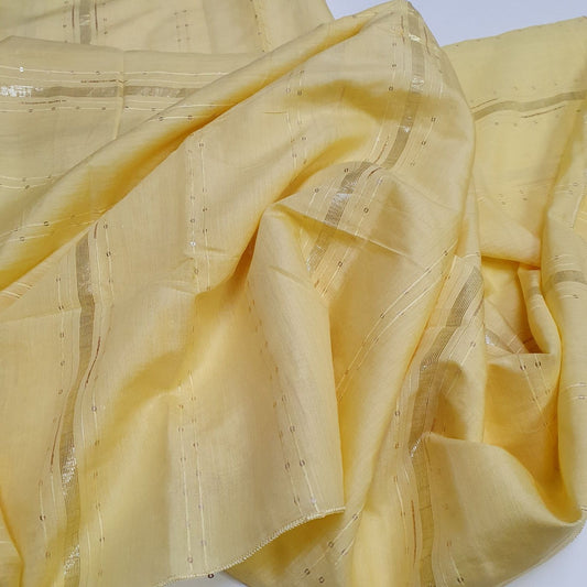Yellow Dupatta with Metallic Stripes-D114