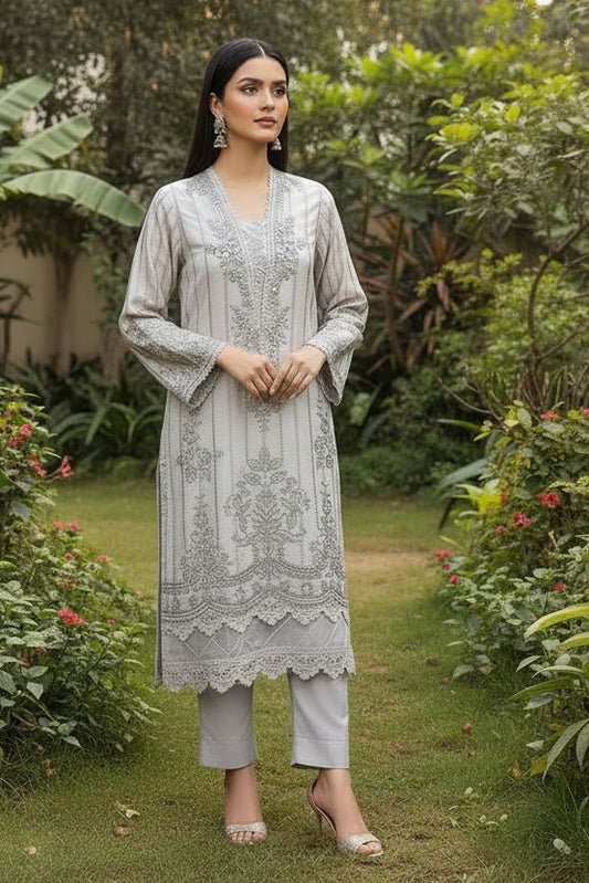 Embroidered lawn 3pc with thread work detailing - Ready to wear ethnic suit