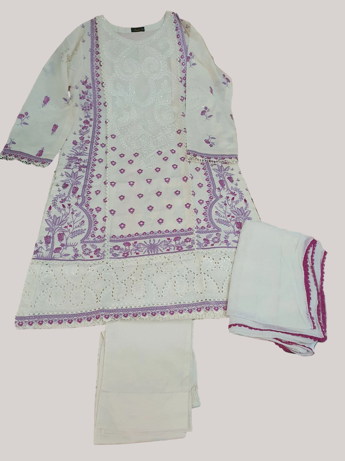 Aneela's Embroidered Cream Lawn-Stitched 3PC - RW3-237