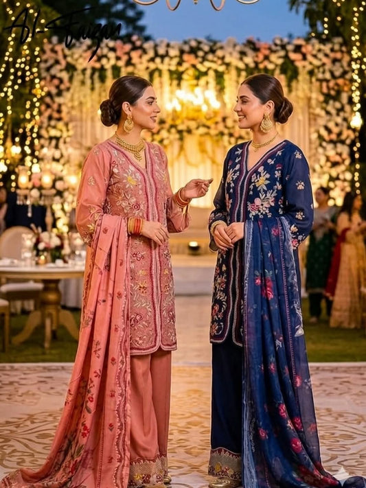 Maria B Inspired Coral Pink Embroidered Lawn Cotton Suit–Stitched 3pc-RW3- 92