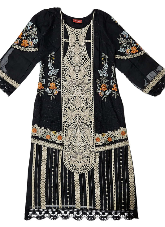 Black Embroidered Lawn Shirt for Women