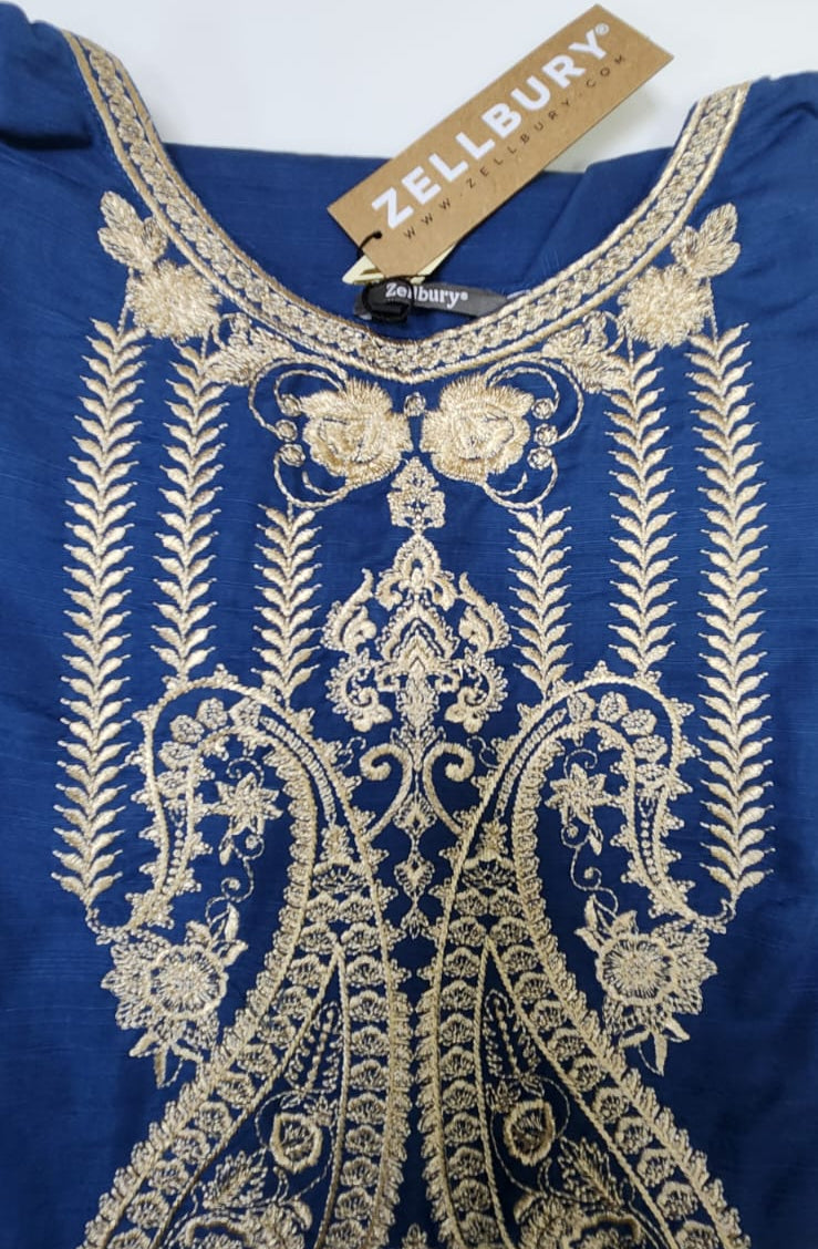 Pakistani Blue embroidered khaddar shirt -Zellbury pret-Dubai