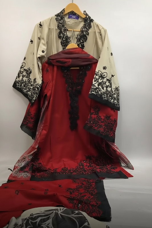 Sana Safinaz Inspired Maroon Embroidered Lawn Cotton Suit –Stitched 3pc-RW3-93