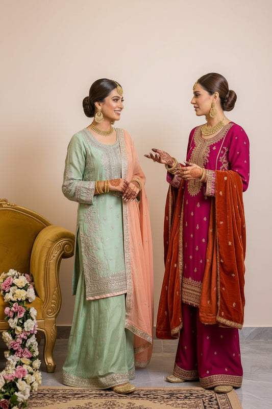 Agha Noor Inspired Green Embroidered Chiffon –Stitched 3pc-RW3-79