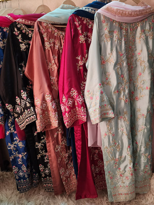 Pink Embroidered Silk Suit – Stitched 3pc-RW3-97