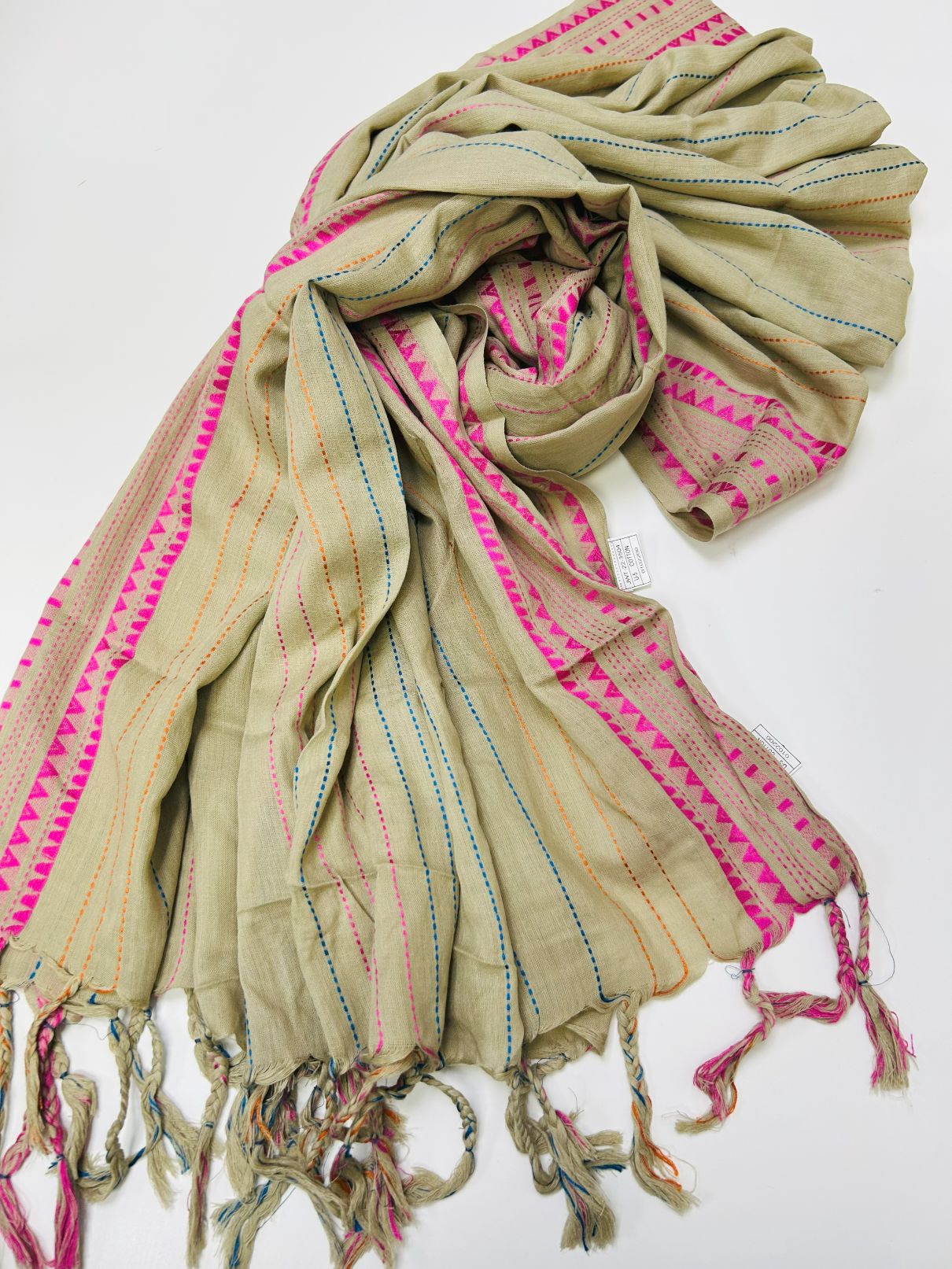 J. Dupatta with tassels in Beige color -Online UAE