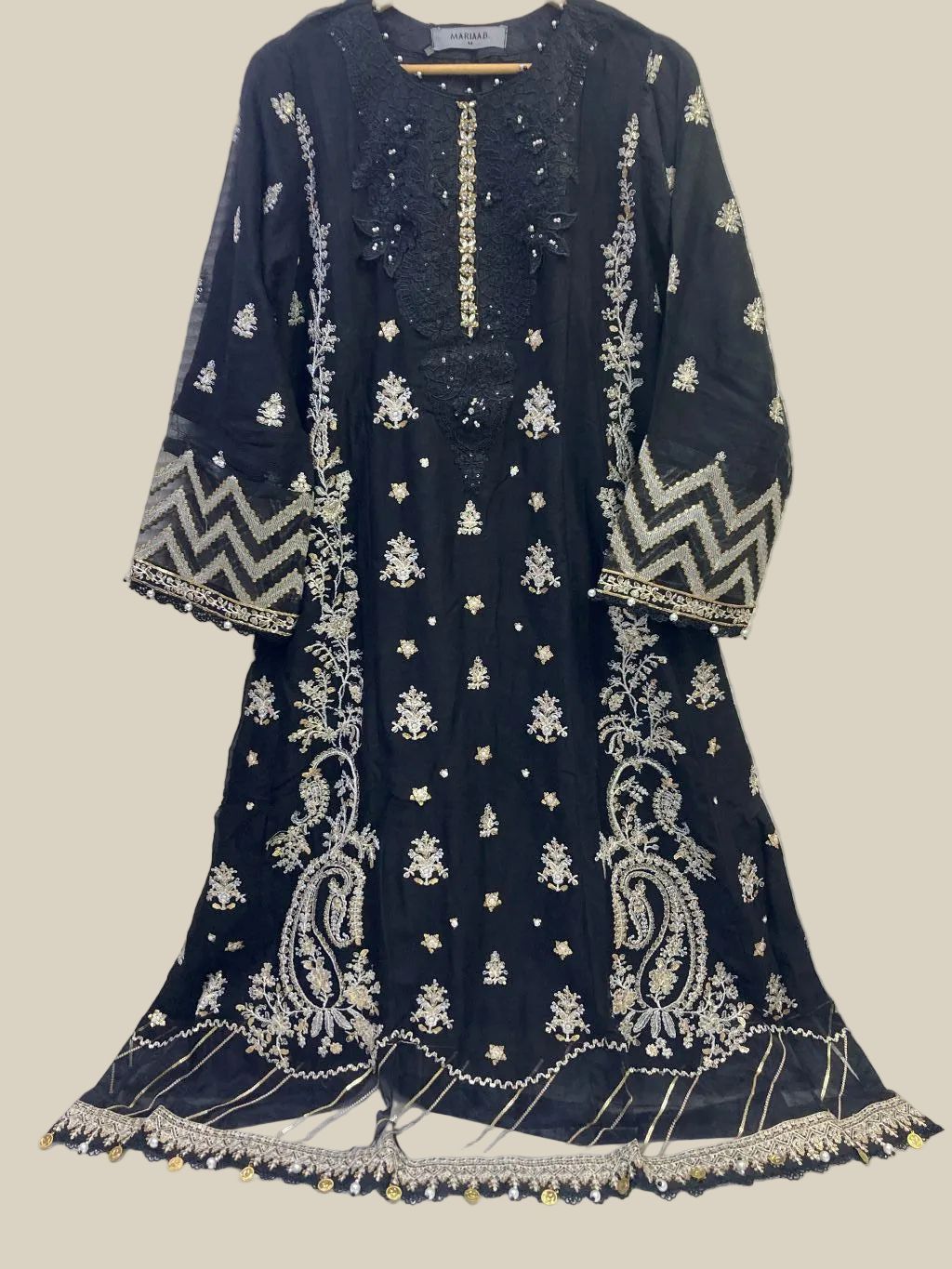 Maria.B Inspired Black Embroidered Chiffon Suit – Stitched 3pc - RW3-109