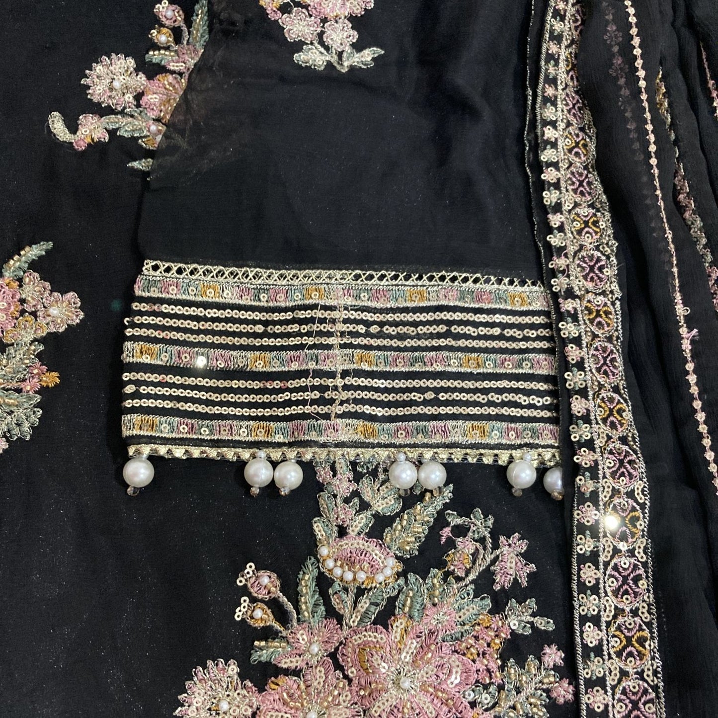Maria B Inspired Black Embroidered Chiffon Suit – Stitched 3pc-RW3-123
