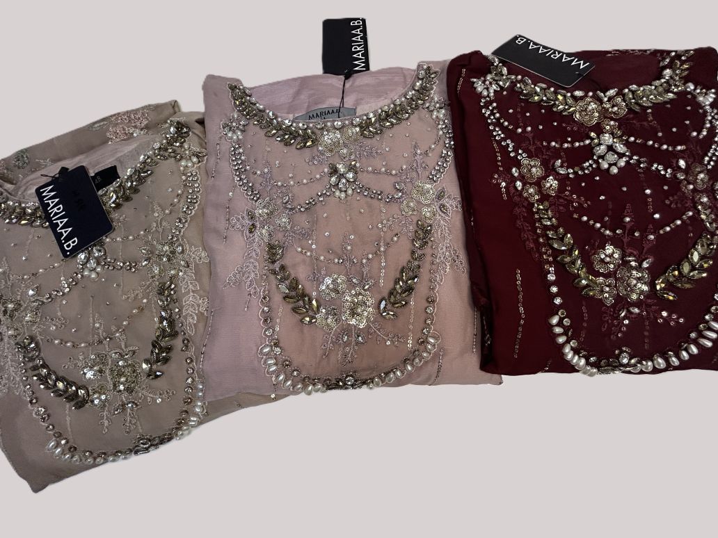 Maria.B Inspired Maroon Embroidered Chiffon Suit – Stitched 3pc - RW3-104