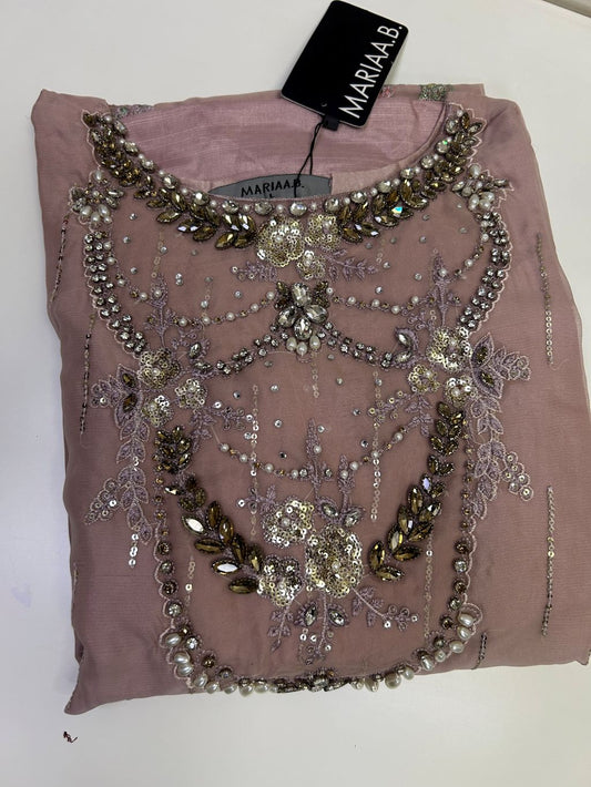 Maria.B Inspired Pink Embroidered Chiffon Suit – Stitched 3pc - RW3-105