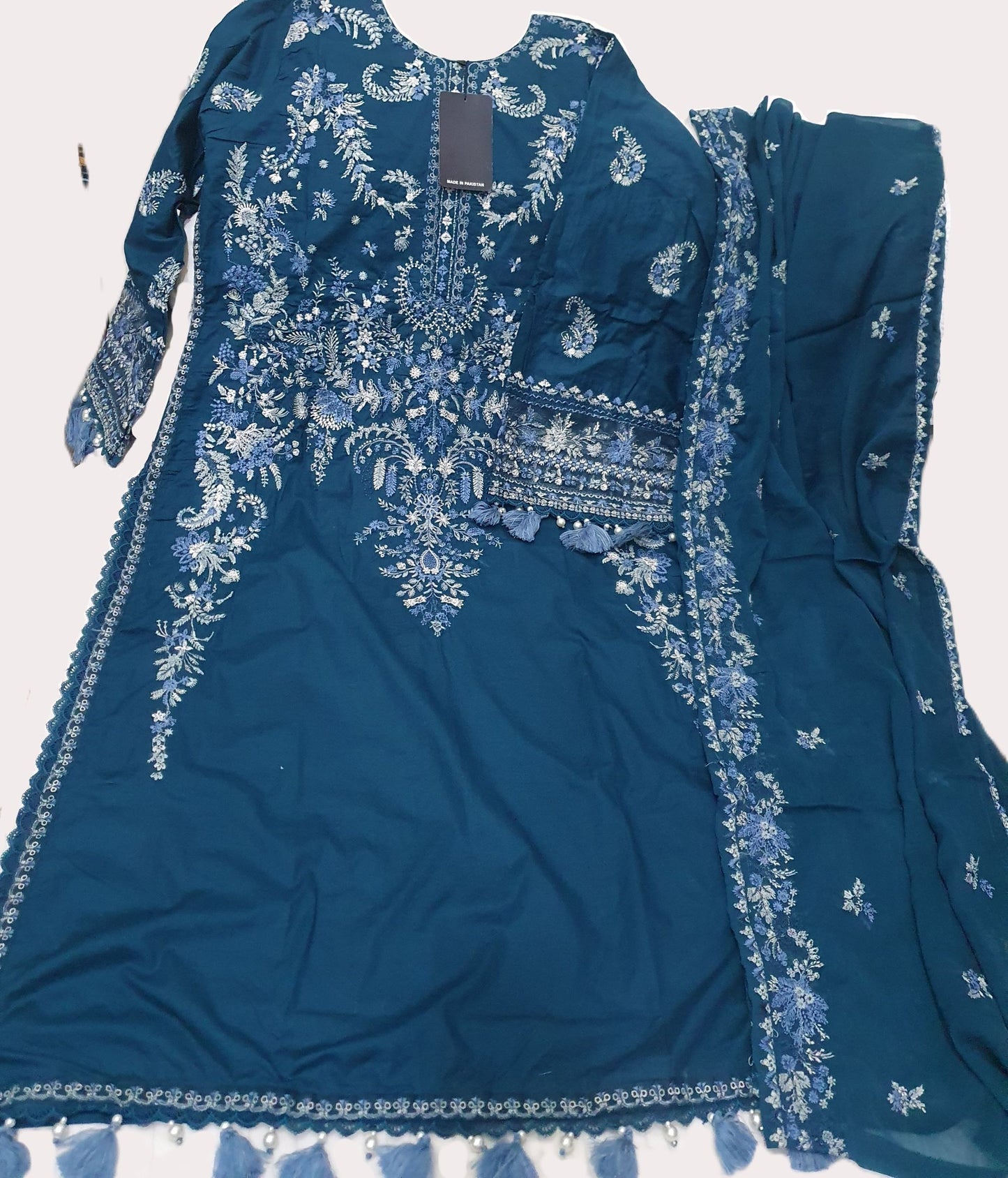 Maria B Inspired Dark Teal Embroidered Cotton Lawn Suit – Stitched 3pc-RW3-156