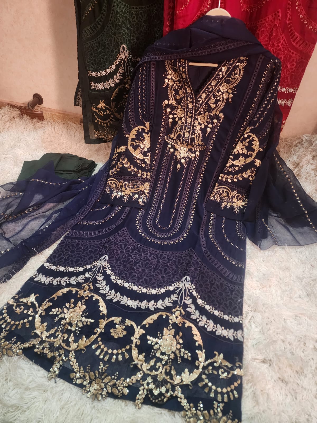 Maria b inspired Navy blue Chiffon suit