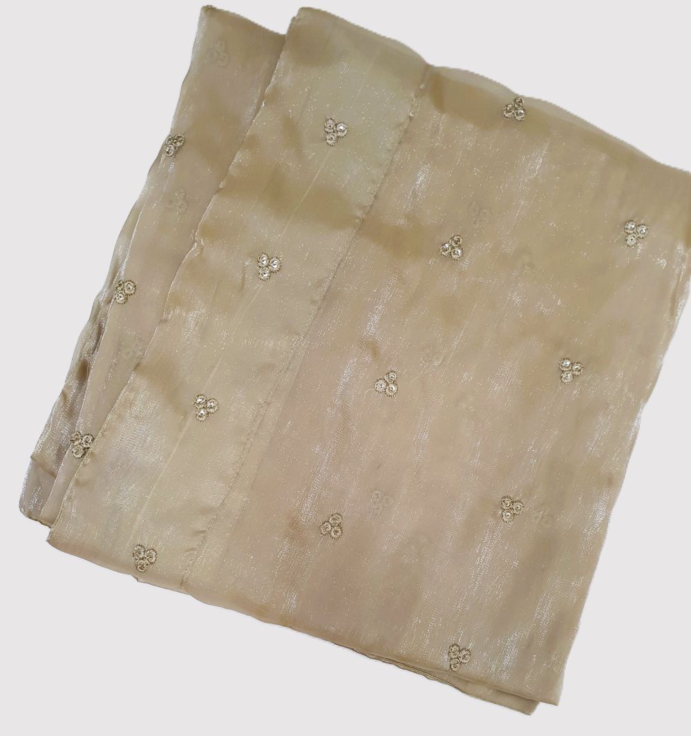 Embroidered Beige Sheesha Silk Plazzo Suit – Stitched 3pc-RW3-143
