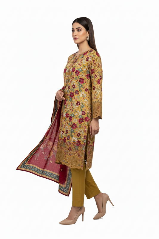 Bin Saeed lawn 3 piece suit detail view - ready to wear summer collection with delicate embroidery