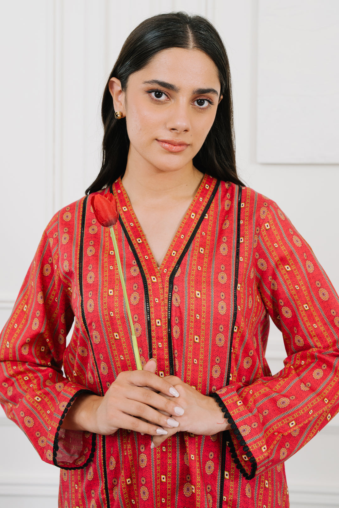 Women Red 2Pc Lawn PRET for summer-Online Khaas Trends