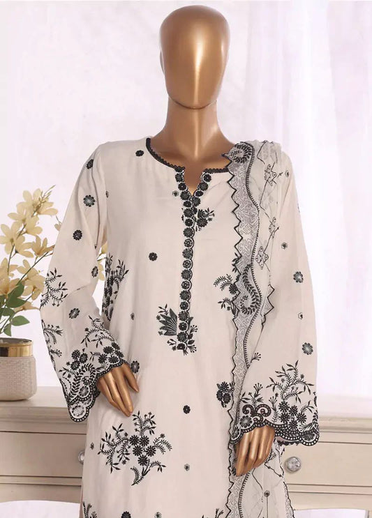 Bin Saeed Off White Embroidered Cotton Stitched 3pc