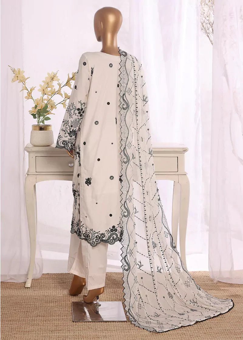 Bin Saeed Off White Embroidered Cotton Stitched 3pc