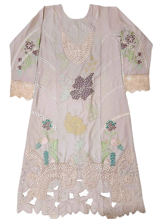 Premium lawn 3-piece suit with embroidered shirt and printed organza dupatta - Ready to wear