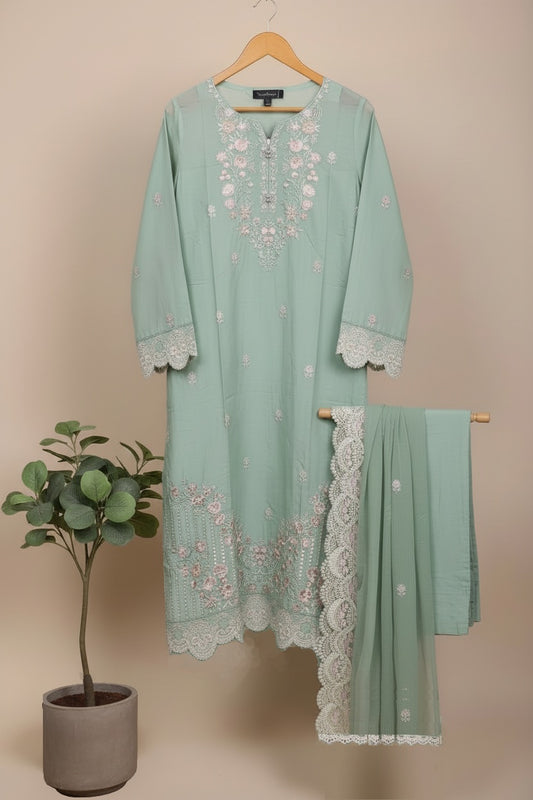 Emboridered Green Silk stitched 3pc-RW3-71