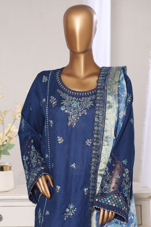 Blue jacquard embroidered shirt with trouser and dupatta
