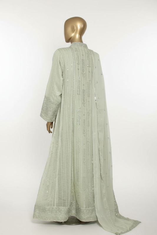 Agha Noor Inspired Green Embroidered Chiffon Maxi – Stitched 3pc - RW3-101