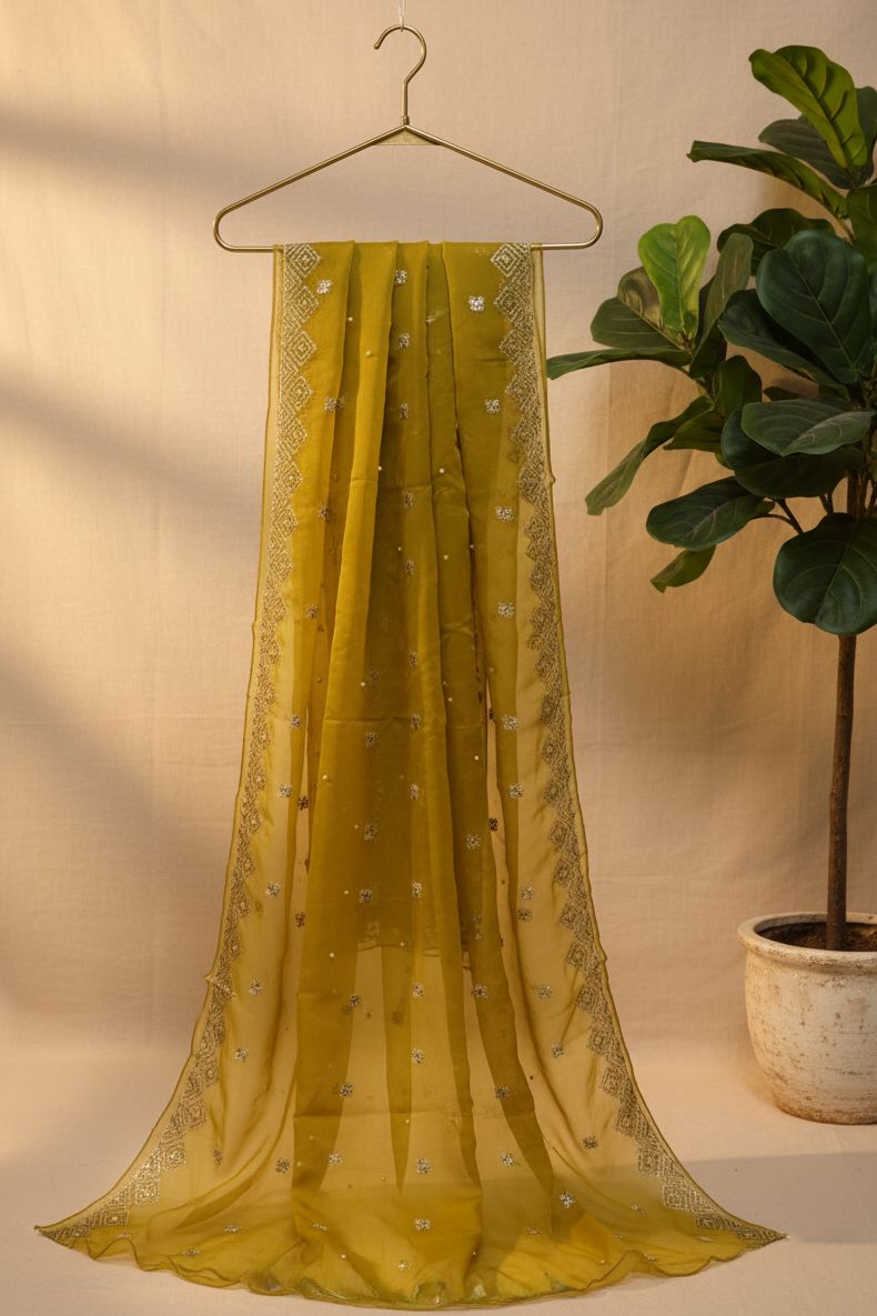 Emboridered Mustard Organza stitched 3pc-RW3-70