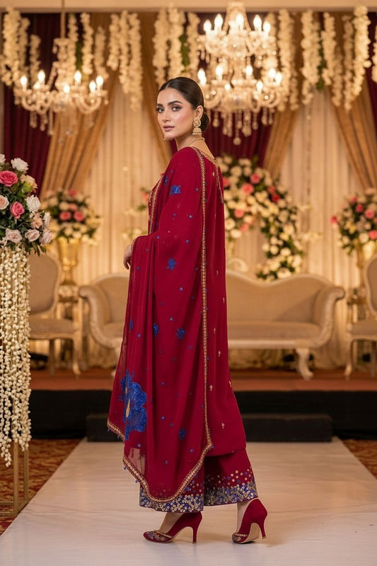 Agha Noor Inspired Pink Muse Work Chiffon Suit – Stitched 3pc-RW3-117