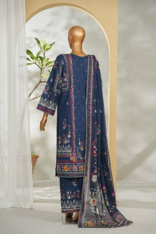 Bin Saeed navy blue printed lawn 3pc suit - back view