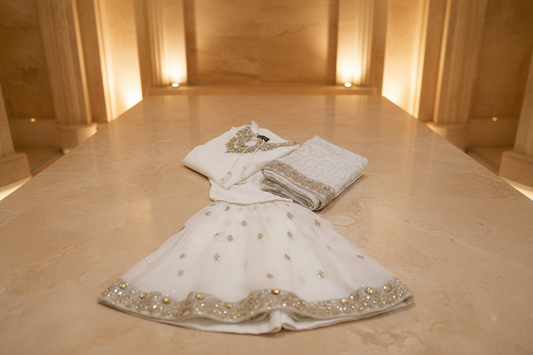 Agha Noor Inspired White Chiffon Gharara – Stitched 3pc-RW3-232