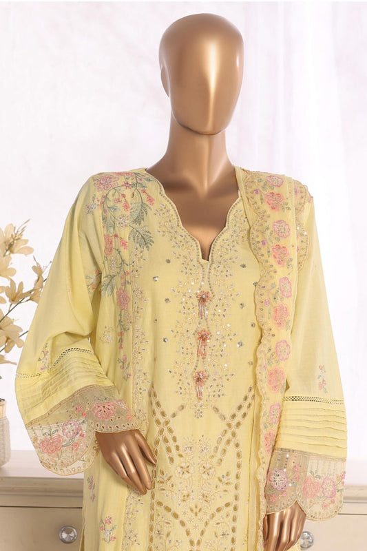 Bin Saeed Yellow Embroidered Cotton Stitched 3pc