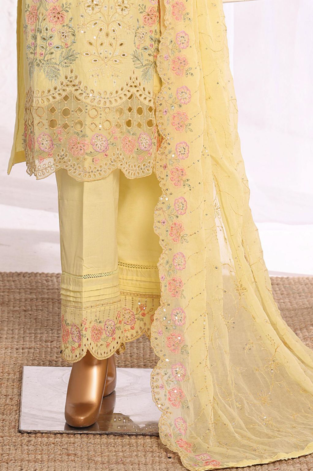 Bin Saeed Yellow Embroidered Cotton Stitched 3pc RW3-48