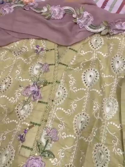 Agha Noor Inspired Green Embroidered Lawn Cotton Suit – Stitched 3pc-RW3-95