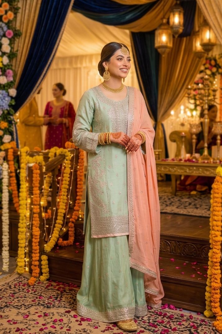 Agha Noor Inspired Green Embroidered Chiffon –Stitched 3pc-RW3-79