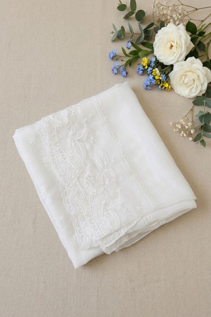 White Embroidered Chiffon Dupatta – D100