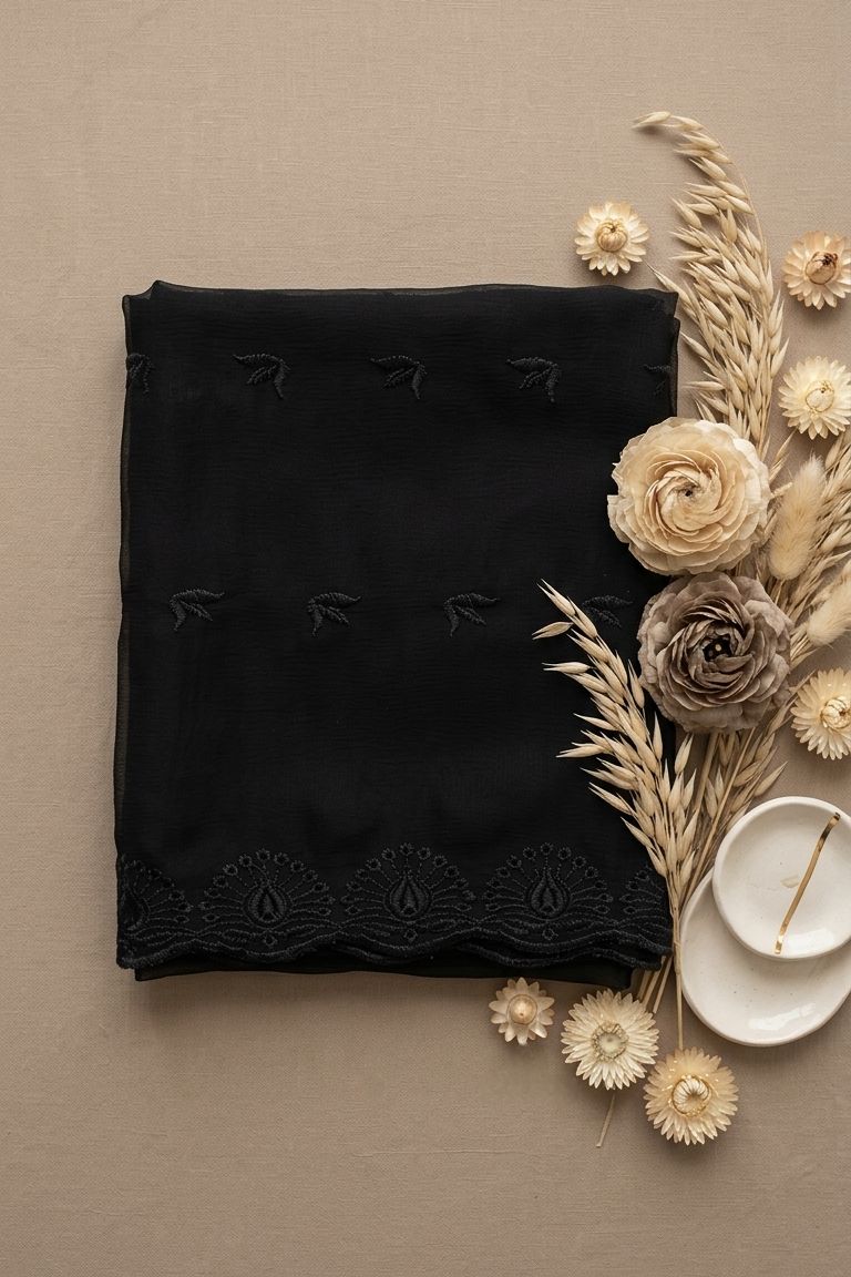 Black Embroidered Chiffon Dupatta – D101