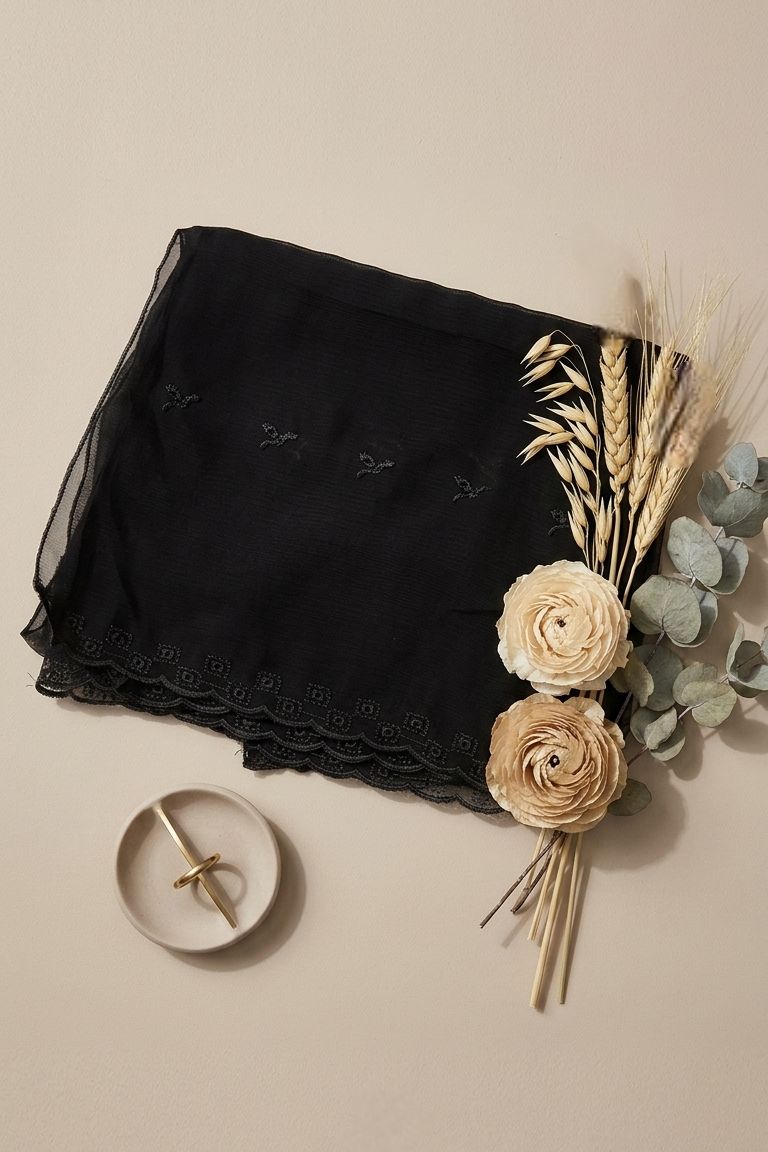 Black Embroidered Chiffon Dupatta – D101