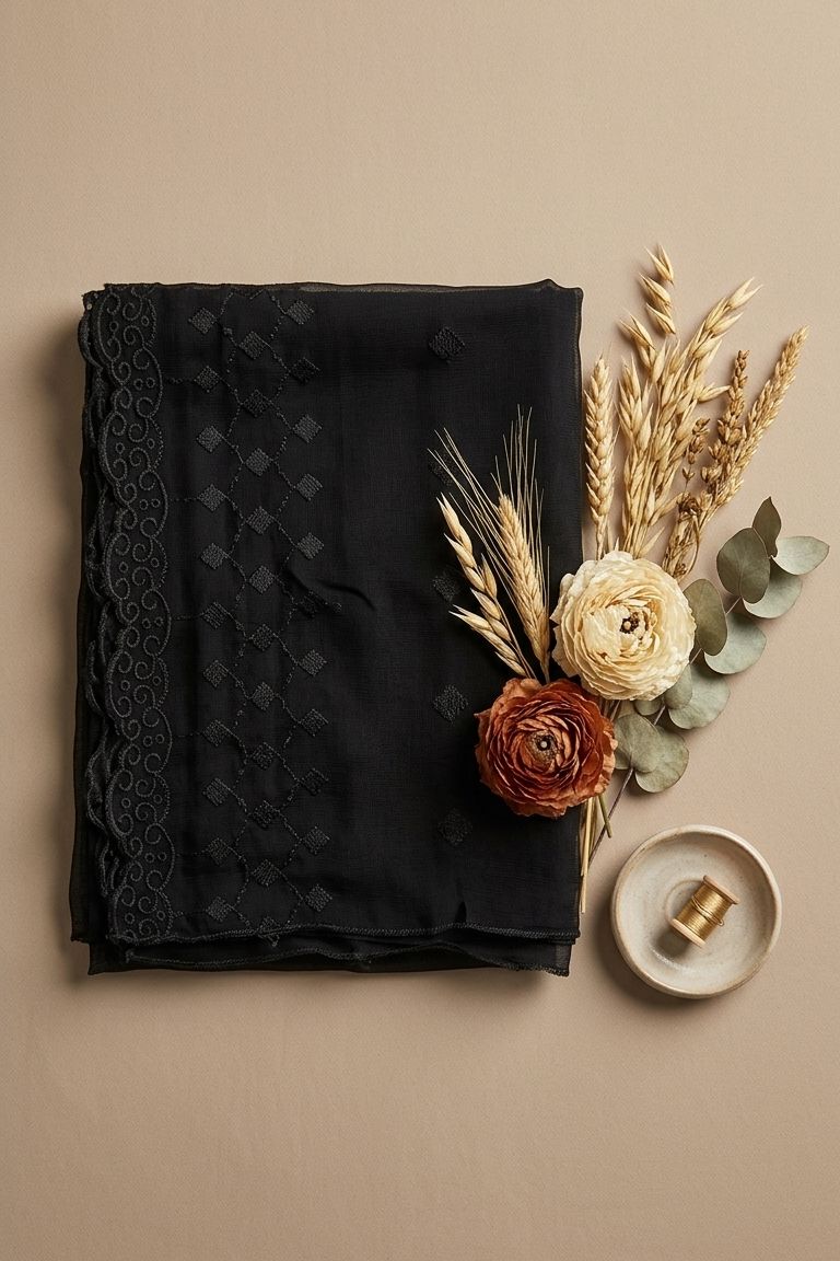 Black Embroidered Chiffon Dupatta – D101