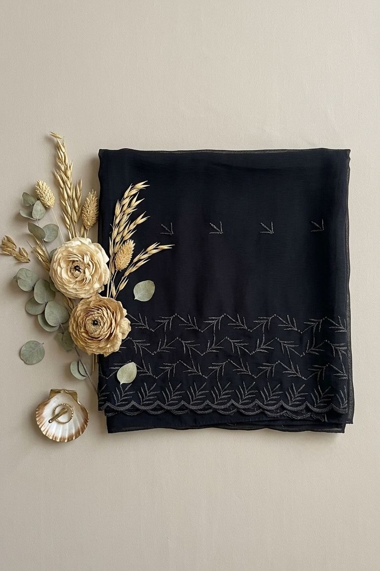 Black Embroidered Chiffon Dupatta – D101