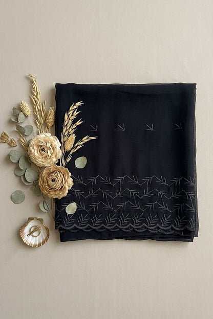 Black Embroidered Chiffon Dupatta – D101