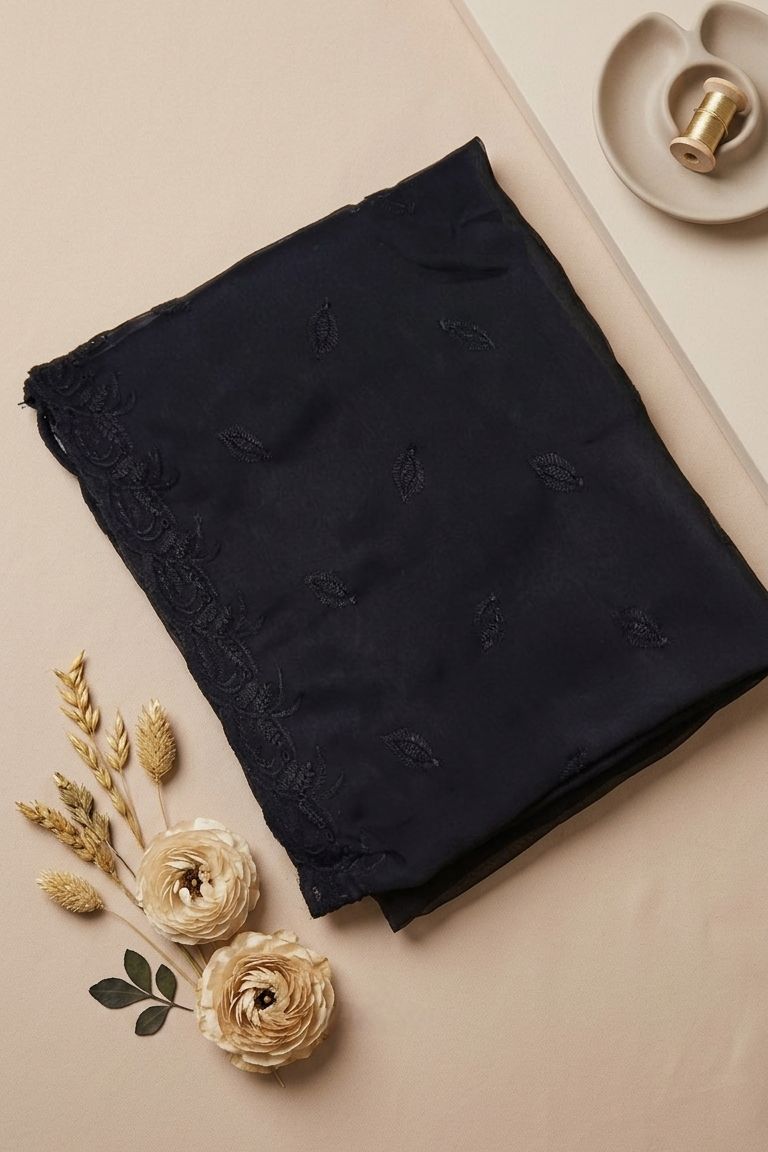 Black Embroidered Chiffon Dupatta – D101